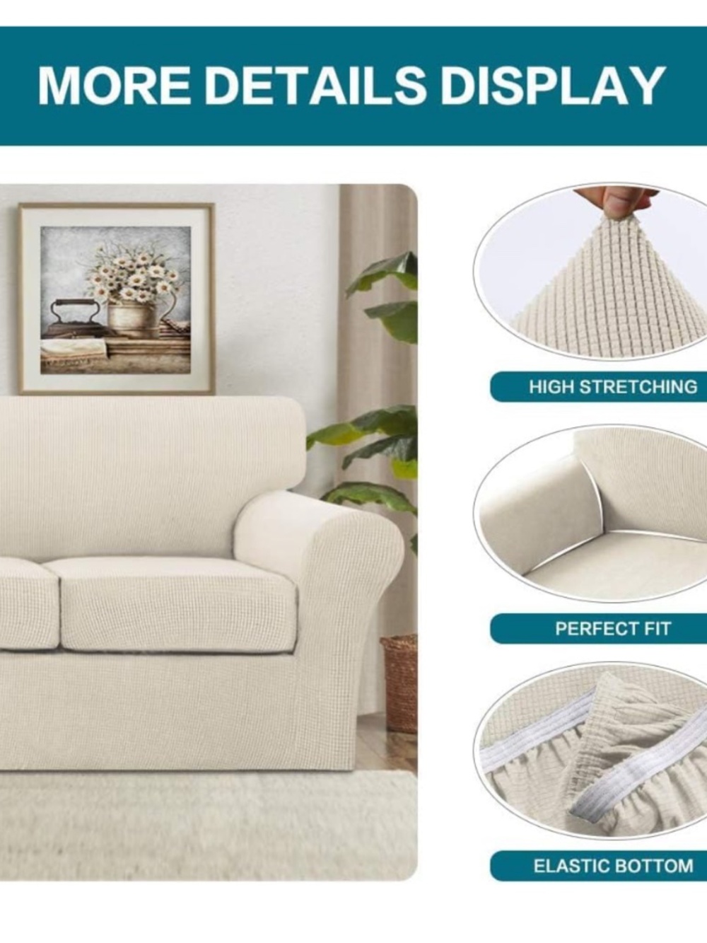 Couch Sofa Cover, Three Cushion couch cover, beige slipcover